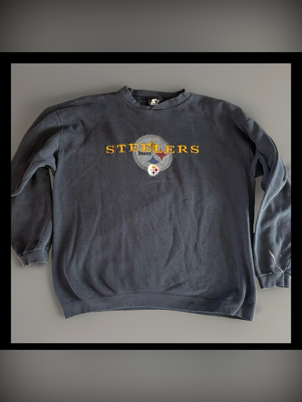 Vintage Pittsburgh Steelers Sweatshirt Men's XL Black Faded Embroidered Starter